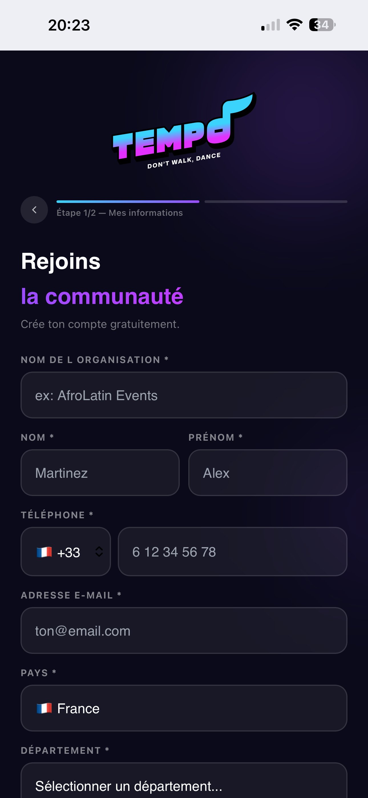 Inscription organisateur·rice TEMPO